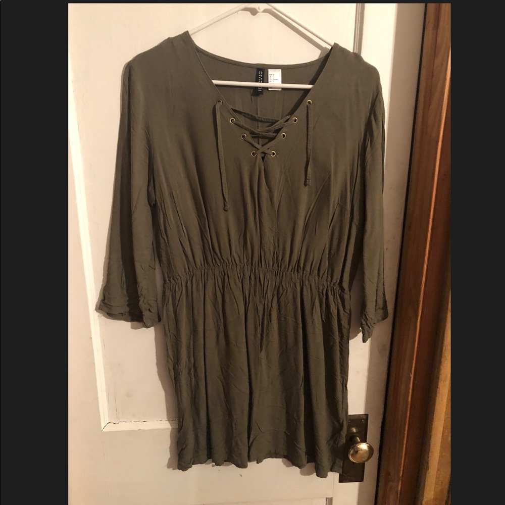 Army Green Lace Front Mini Dress